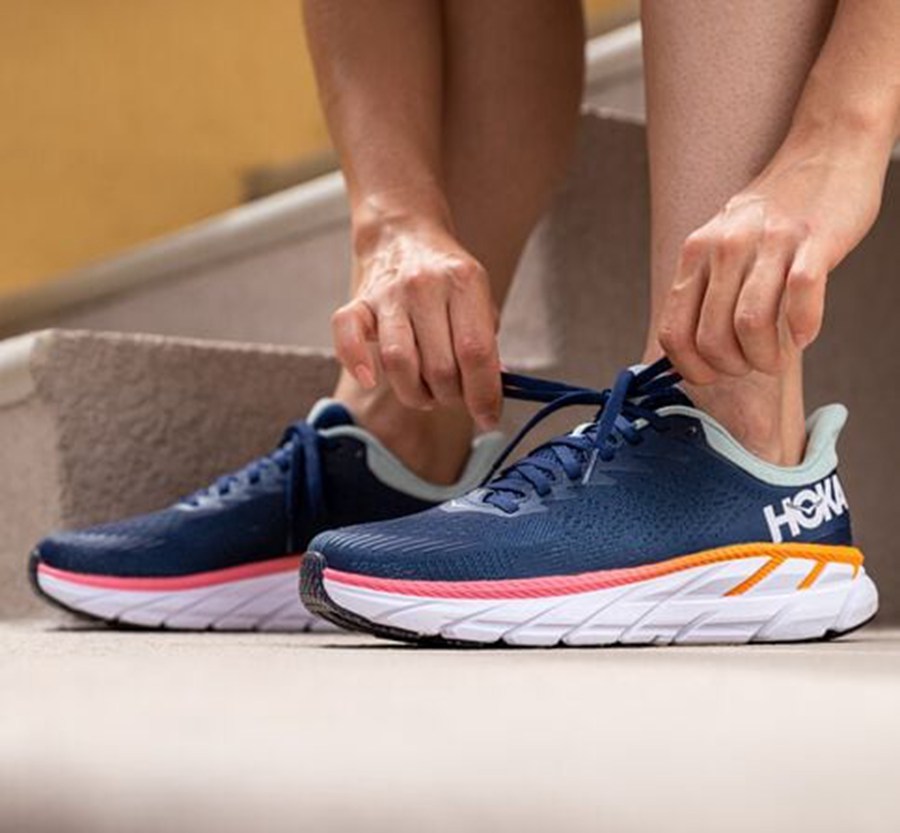 Hoka One One Womens Running Shoes - Clifton 7 - Navy/White - GYQI67819